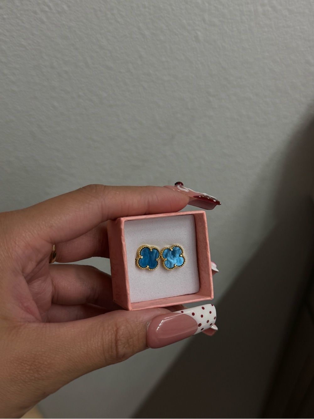 Blue Clover Stud Earrings - Gold Trim